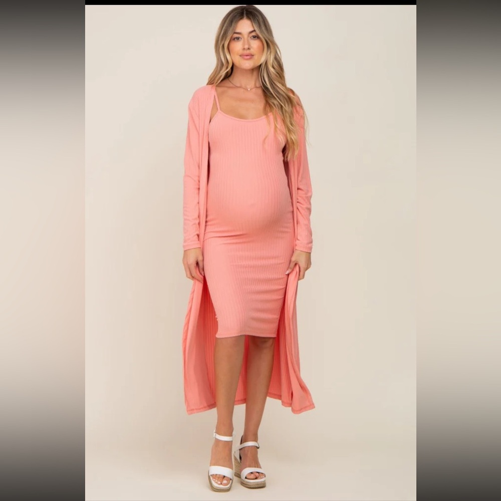 PinkBlush Maternity Dress with Matching Long Cardigan